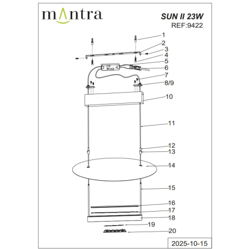 Подвесная люстра Mantra Sun Ii 9422 изображение в интернет-магазине Cramer Light фото 6